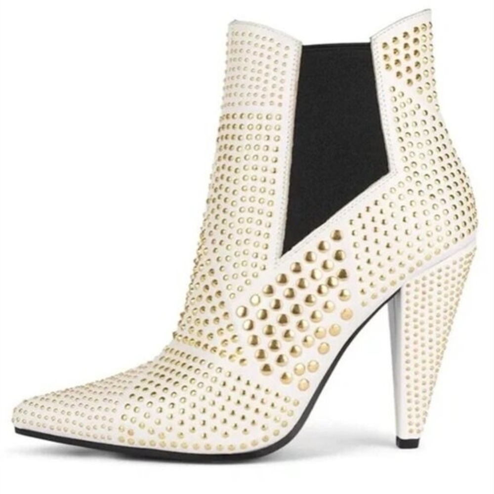 Rare Jeffrey Campbell White Gold Studded Ankle Boots Rockstar Heels NWOT